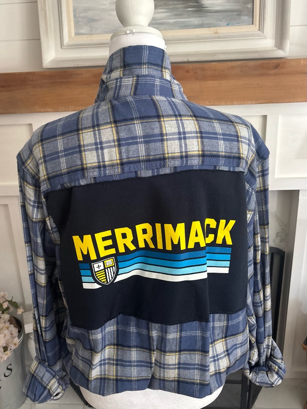 Merrimack College Upcycled custom flannel shirt